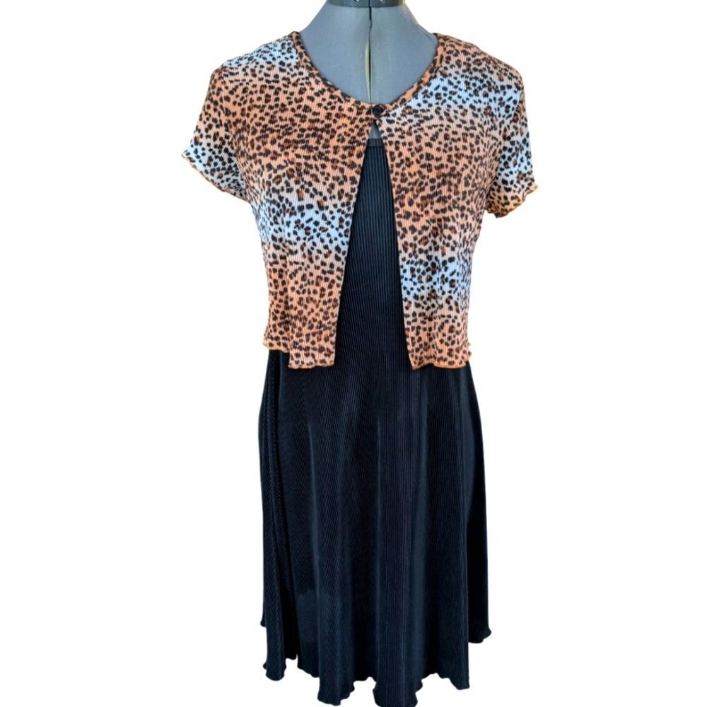 Vintage Marie Gabrielle Black Animal Print Silky Slip Dress Jacket Set Size S